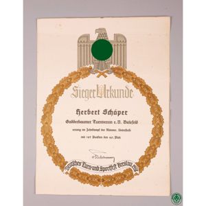 3.Reich Große Siegerurkunde' Zehnkampf der Männer Breslau 1938