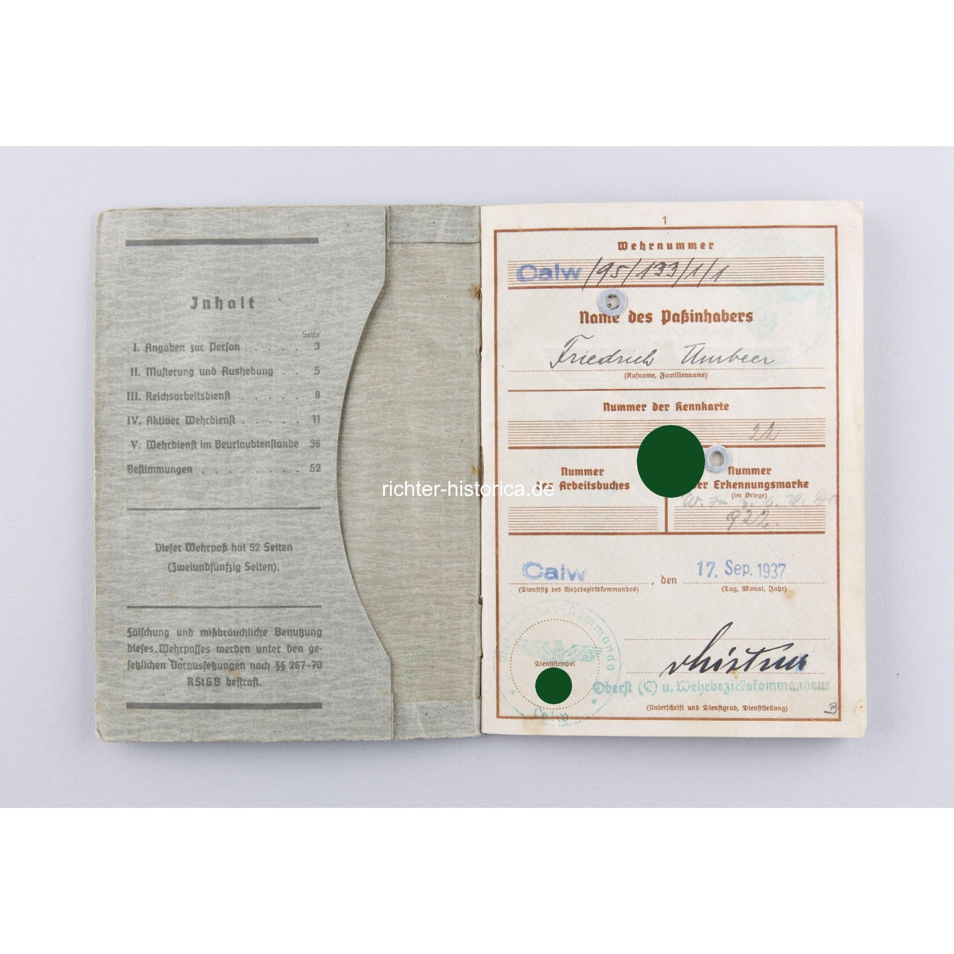 Wehrmacht Wehrpass eines Veteran aus dem 1.WK späterer Feldwebel — image 2