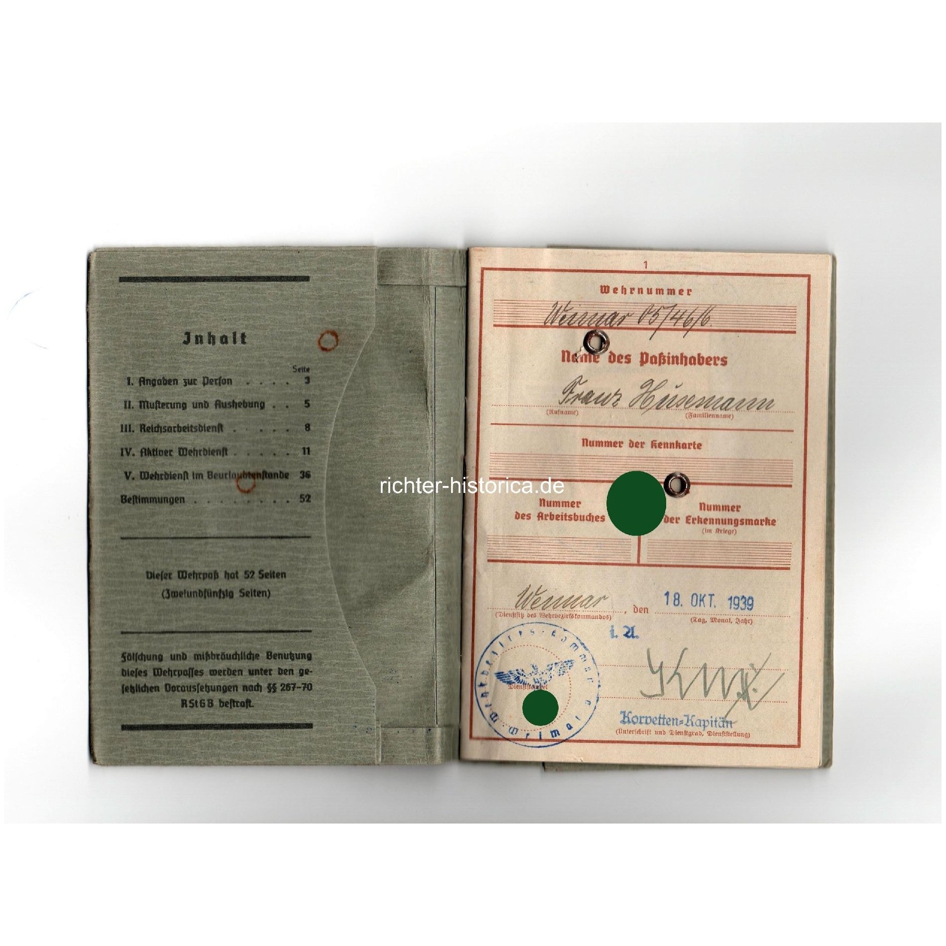 Wehrpass Dienstpflichtiger Schw. Heimatbatterie 266/IV geg. Luftangriffe — image 4