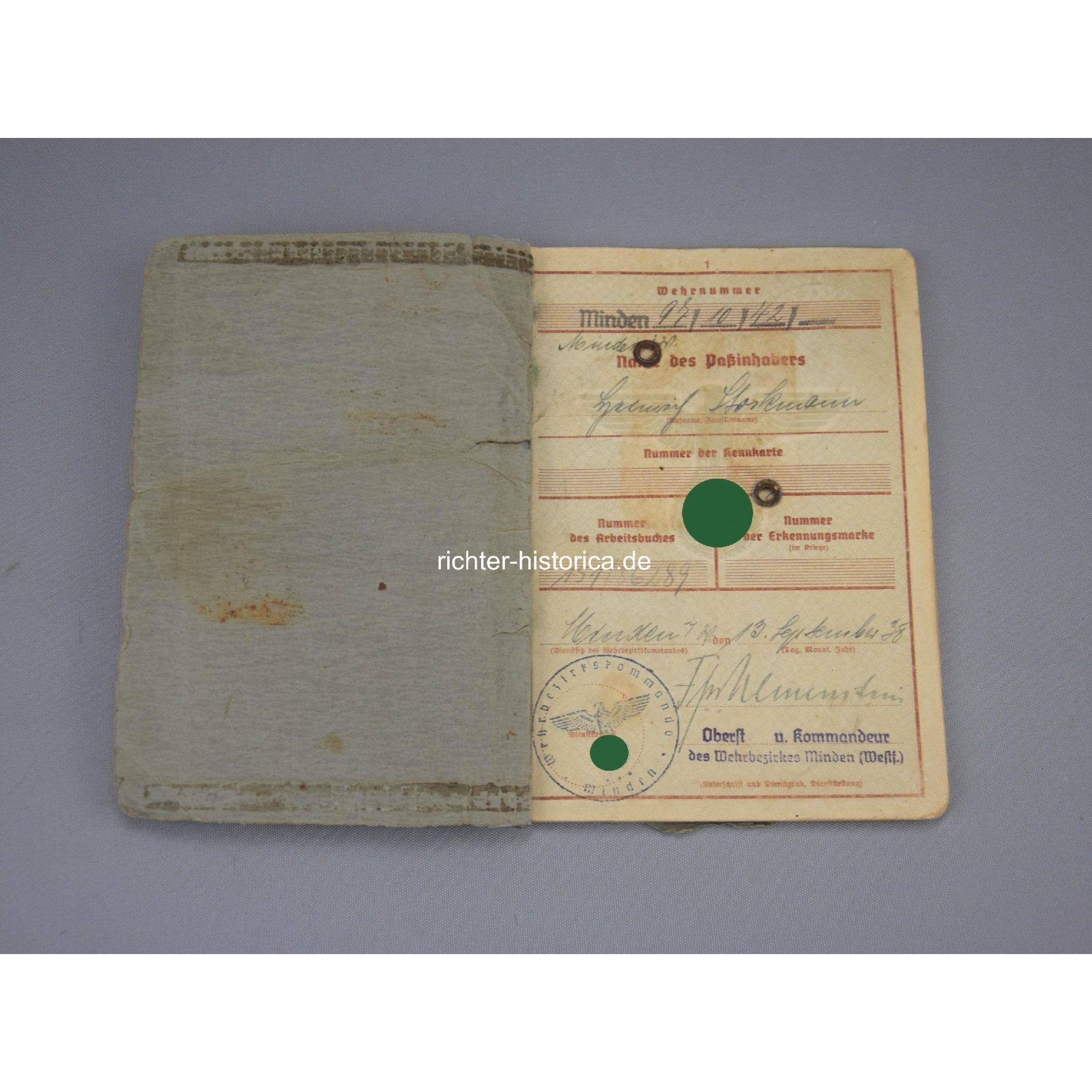 Wehrpass Wehrbezirkskommando Minden — image 3