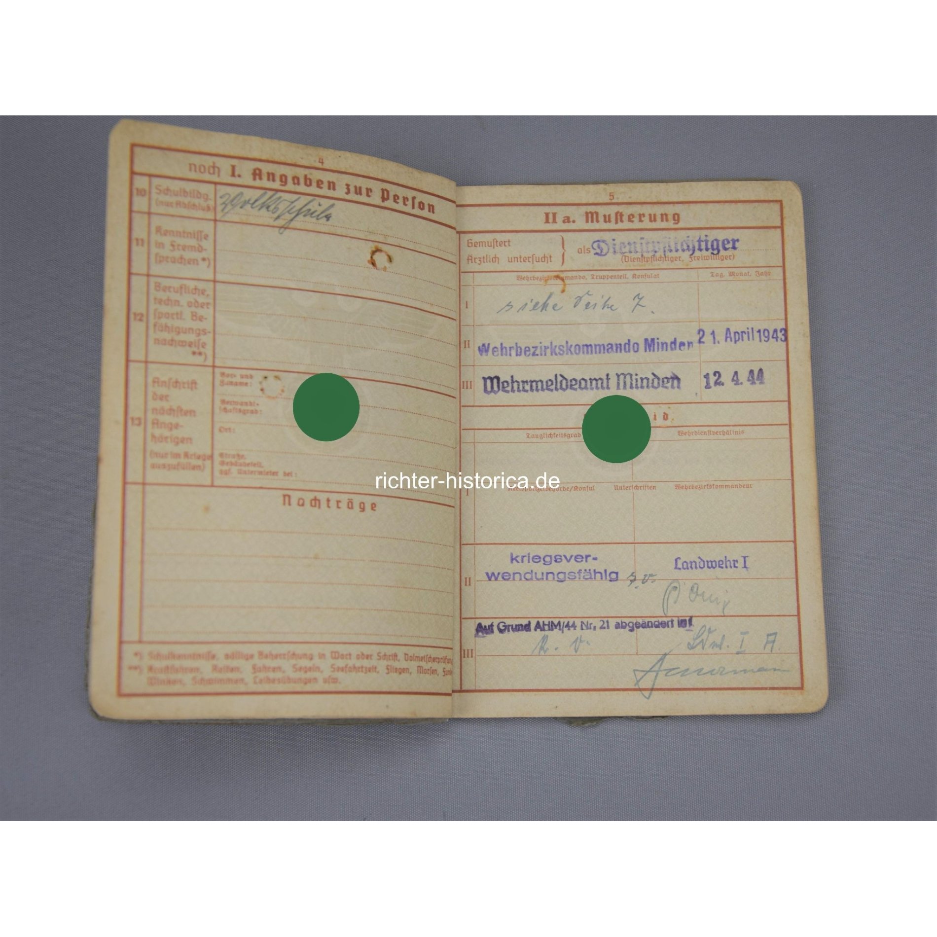 Wehrpass Wehrbezirkskommando Minden — image 5