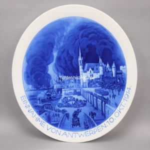 Meissen Patriotischer Porzellanteller 'Einnahme von Antwerpen 10.Okt.1914'