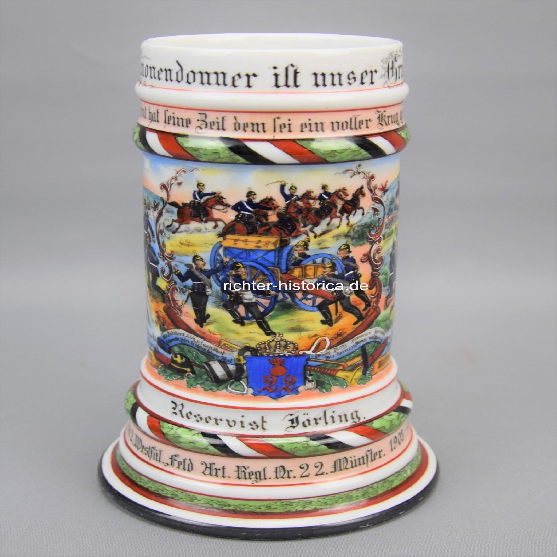 Reservistenkrug 0,5L Bierkrug 2.f. Battr.2. 2.Westfäl. Feld Art. Regt. Nr.22 Münster 1903-05 — image 2