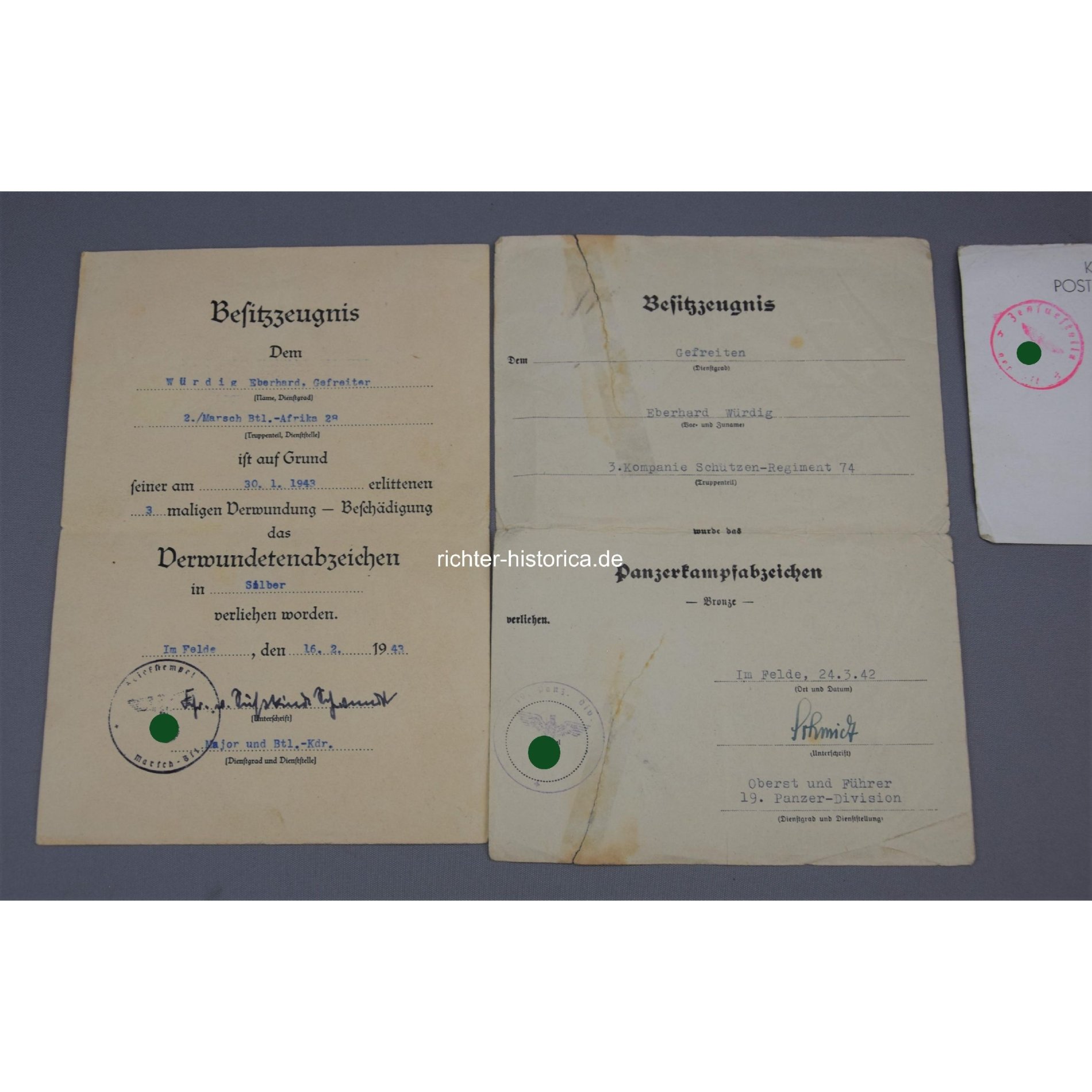 Nachlass eines Gefreiten der Wehrmacht im 3./Schz.Regt.74 in Afrika PKA Bronze — image 2