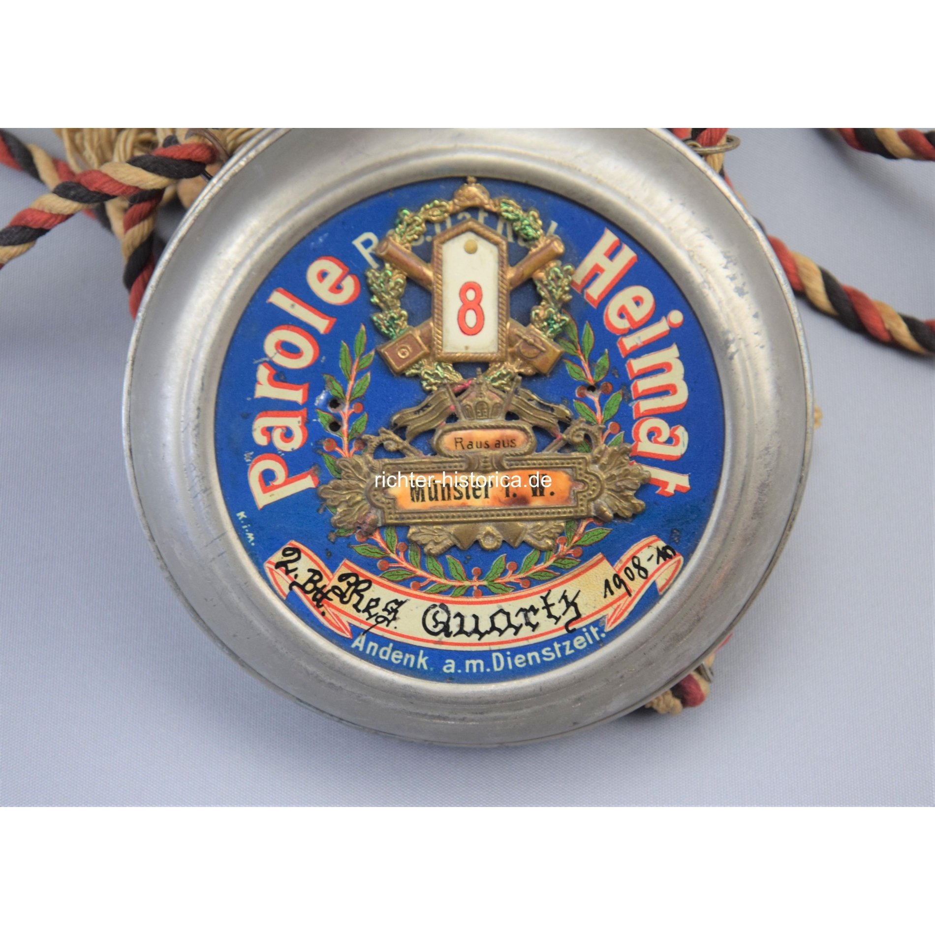 Reservisten Feldflasche 'Parole Heimat' 2.Btt. 1908-10 mit Türchen, selten! — image 2