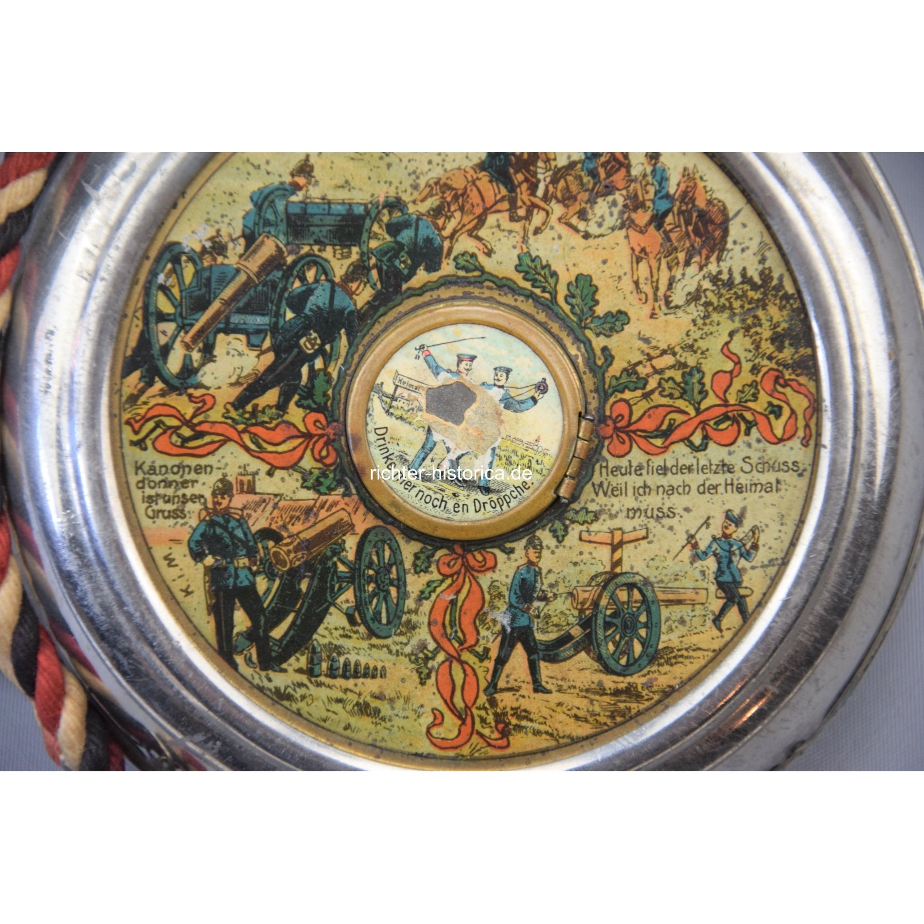 Reservisten Feldflasche 'Parole Heimat' 2.Btt. 1908-10 mit Türchen, selten! — image 7