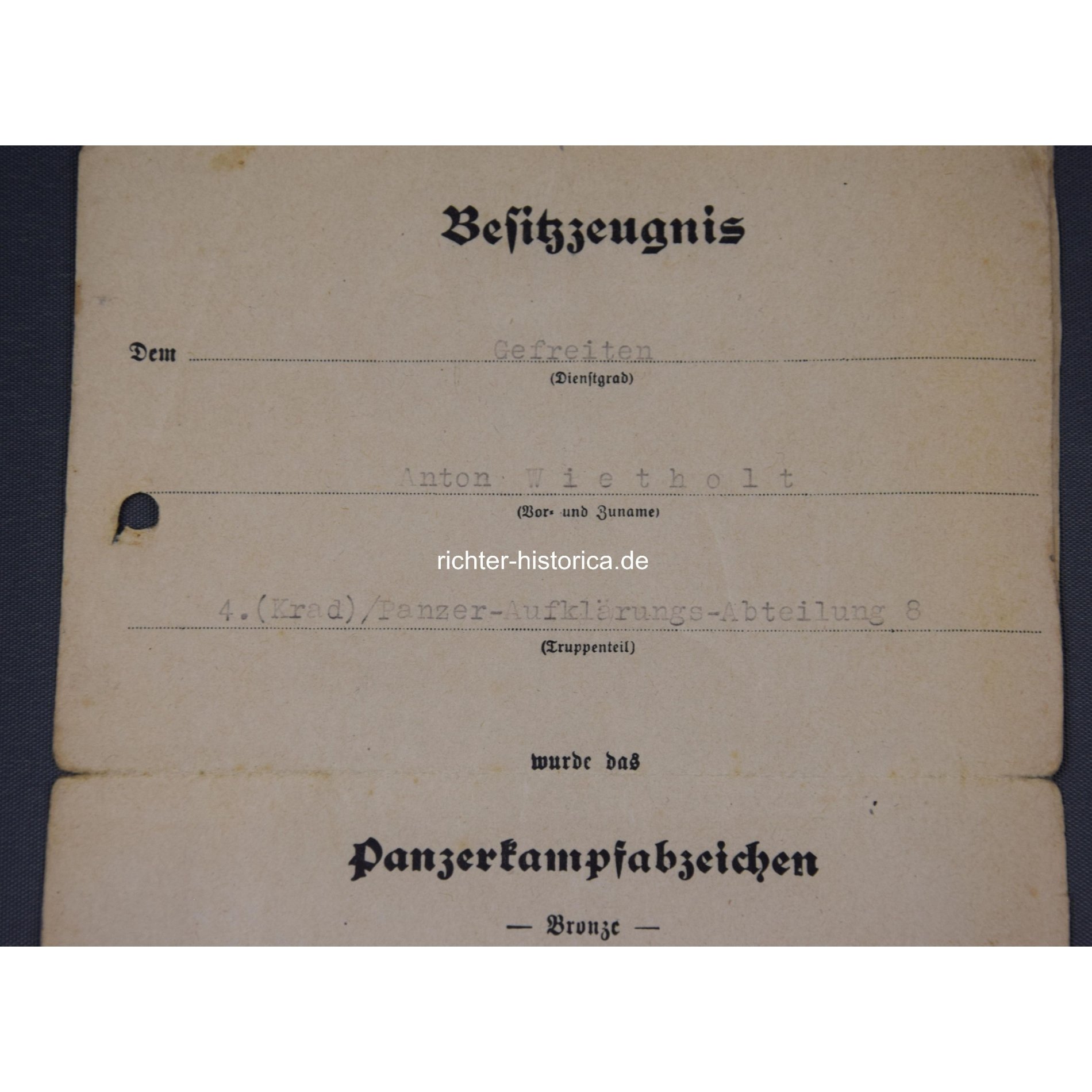 Nachlass 4.Krad Panzer-Aufklärungs-Abt. 8 - Reichsberufswettkamp, Panzerkampfabzeichen — image 4