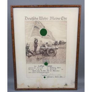 Urkunde 'Deutsche Wehr Meine Ehr' Nachr. Zug Pz. Abw. Abt. …
