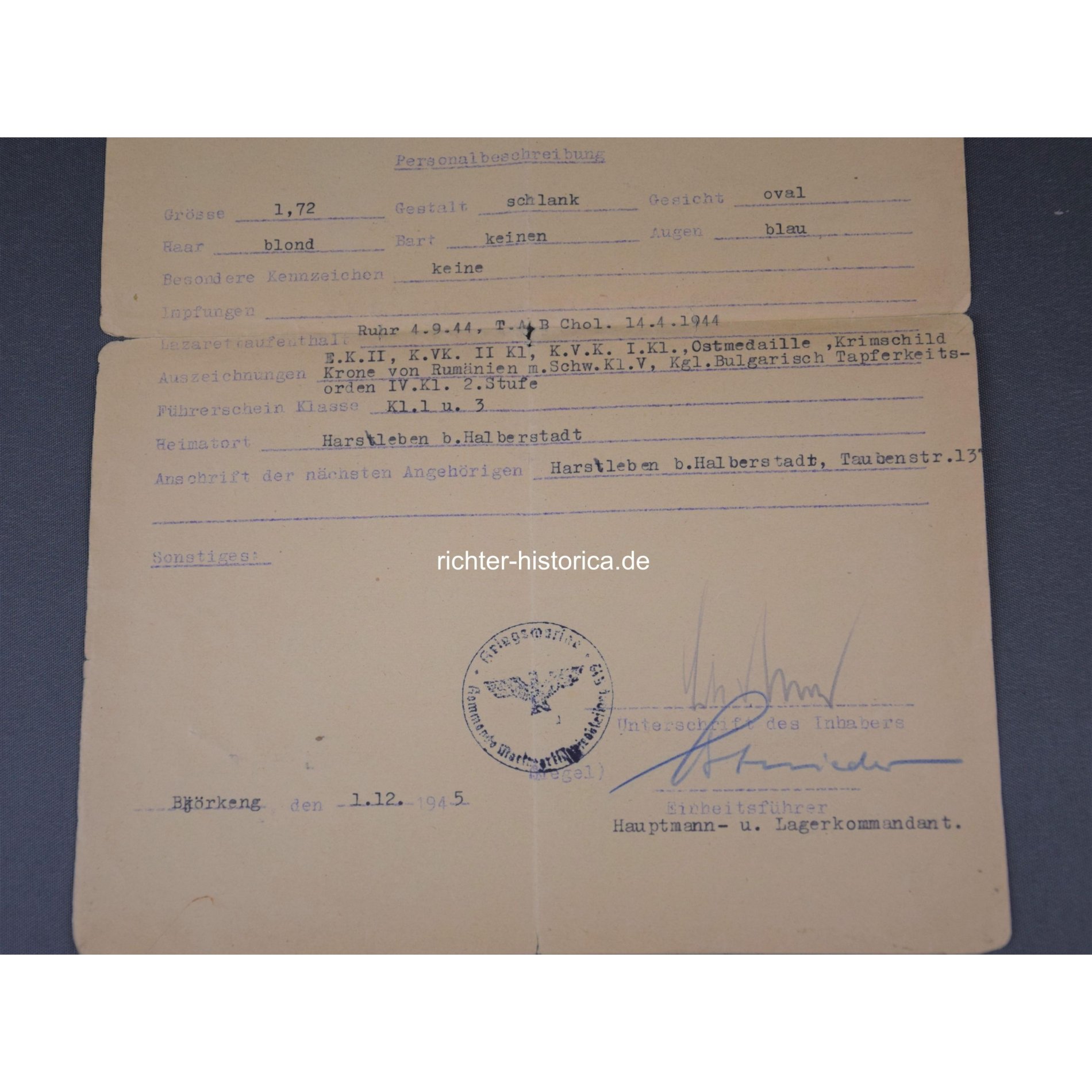 Auszug aus dem Soldbuch 'Hauptmann Ernst Becker' — image 2