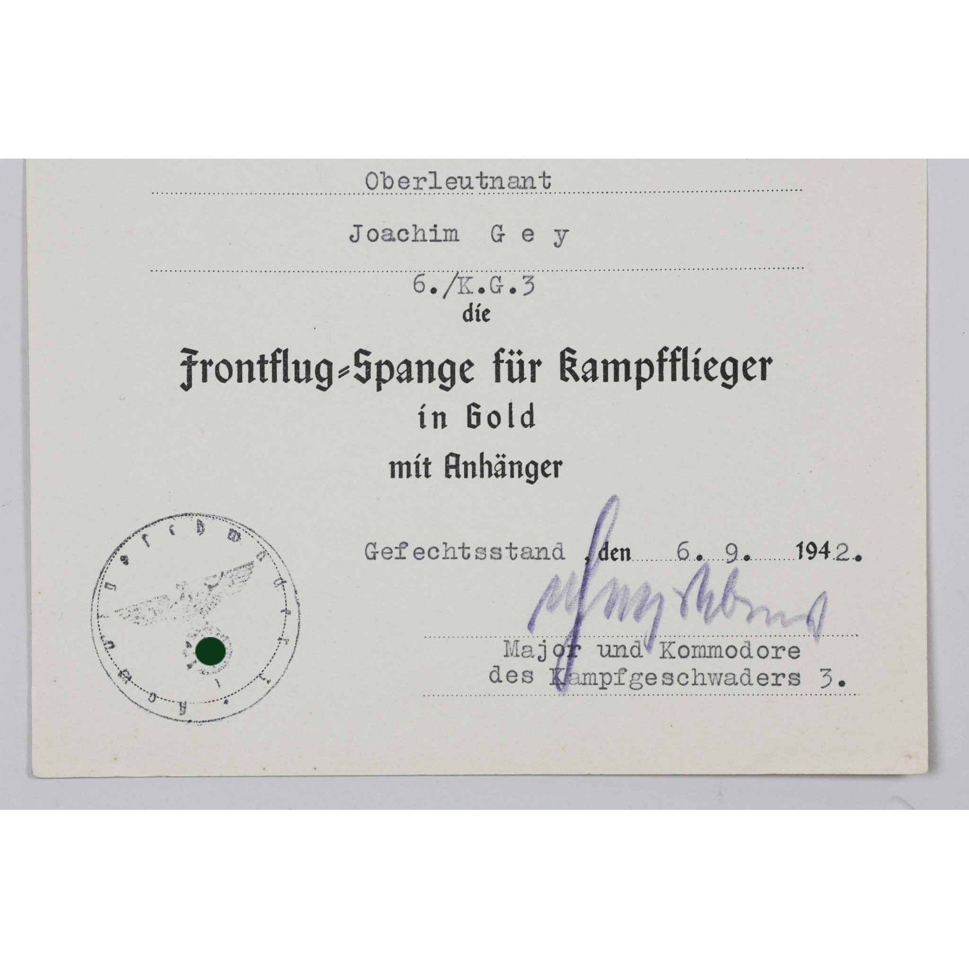 Ritterkreuzträger Nachlass der Luftwaffe Major Joachim Gey Kampfgeschwader 3 Urkundennachlass — image 17