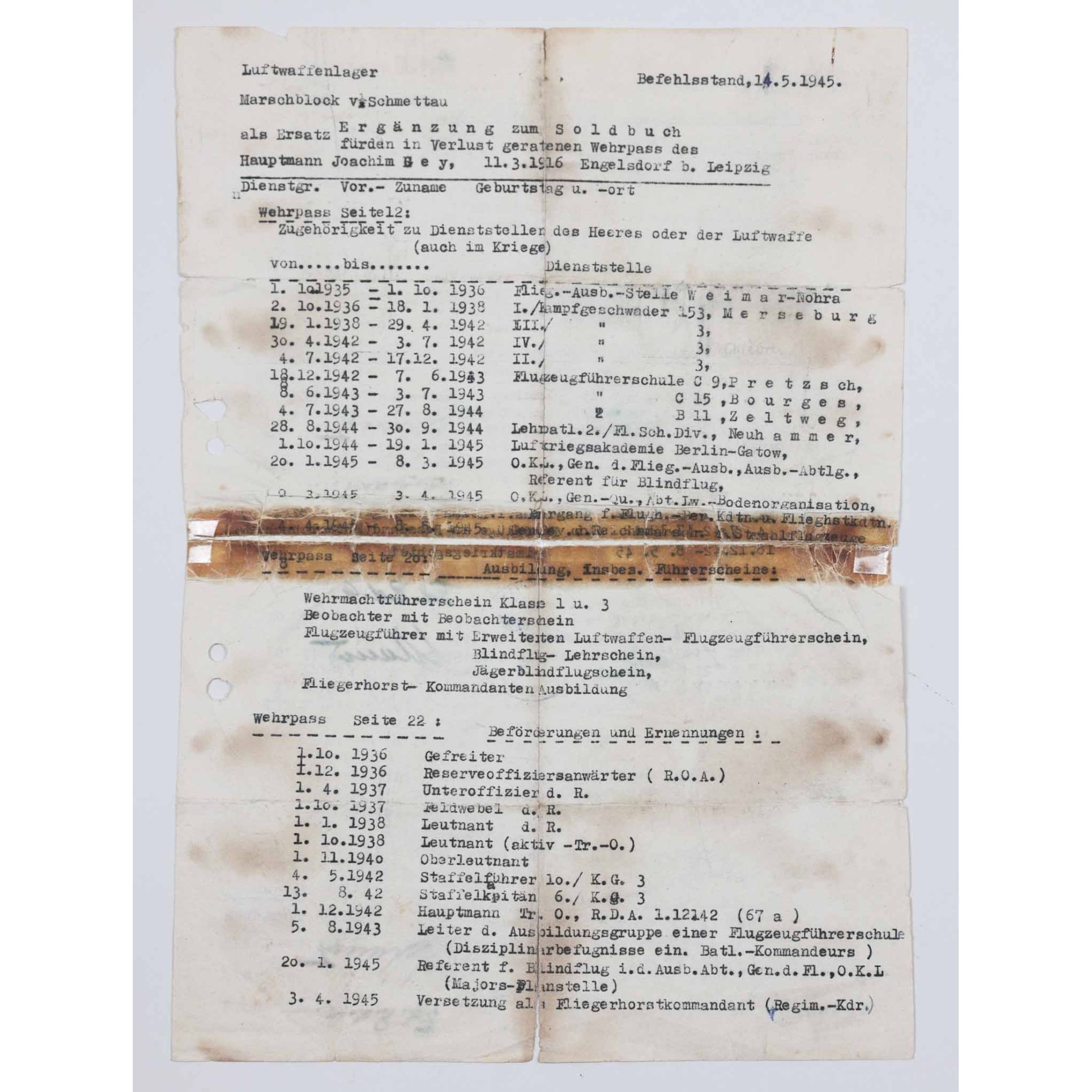 Ritterkreuzträger Nachlass der Luftwaffe Major Joachim Gey Kampfgeschwader 3 Urkundennachlass — image 8