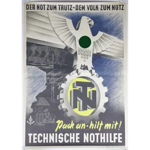 3.Reich Originalplakat 'Technische Nothilfe der Not zum Trutz - Dem …