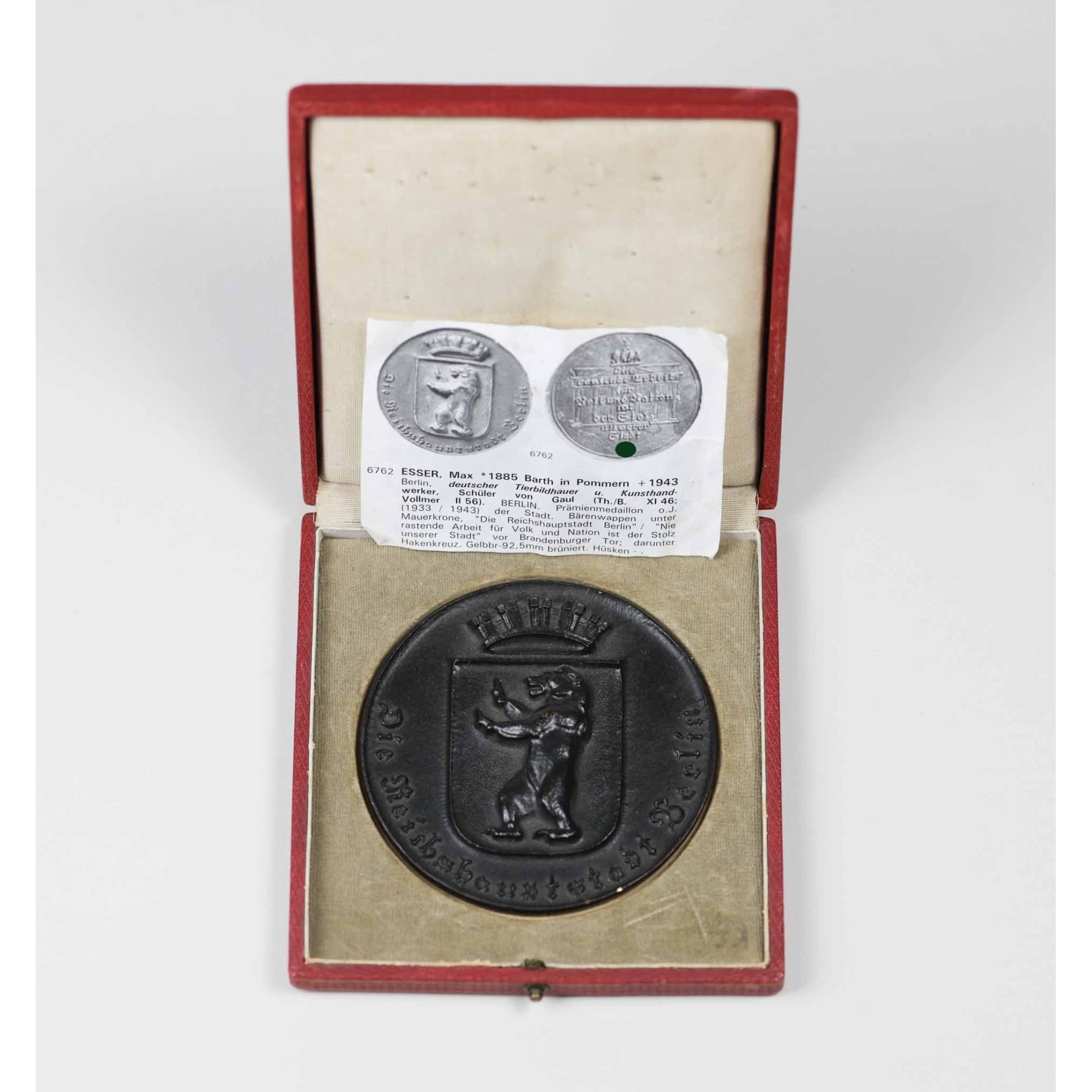 3.Reich Plakette Prämienmedaillion 'Die Reichshauptstadt Berlin' Max Esser — image 5