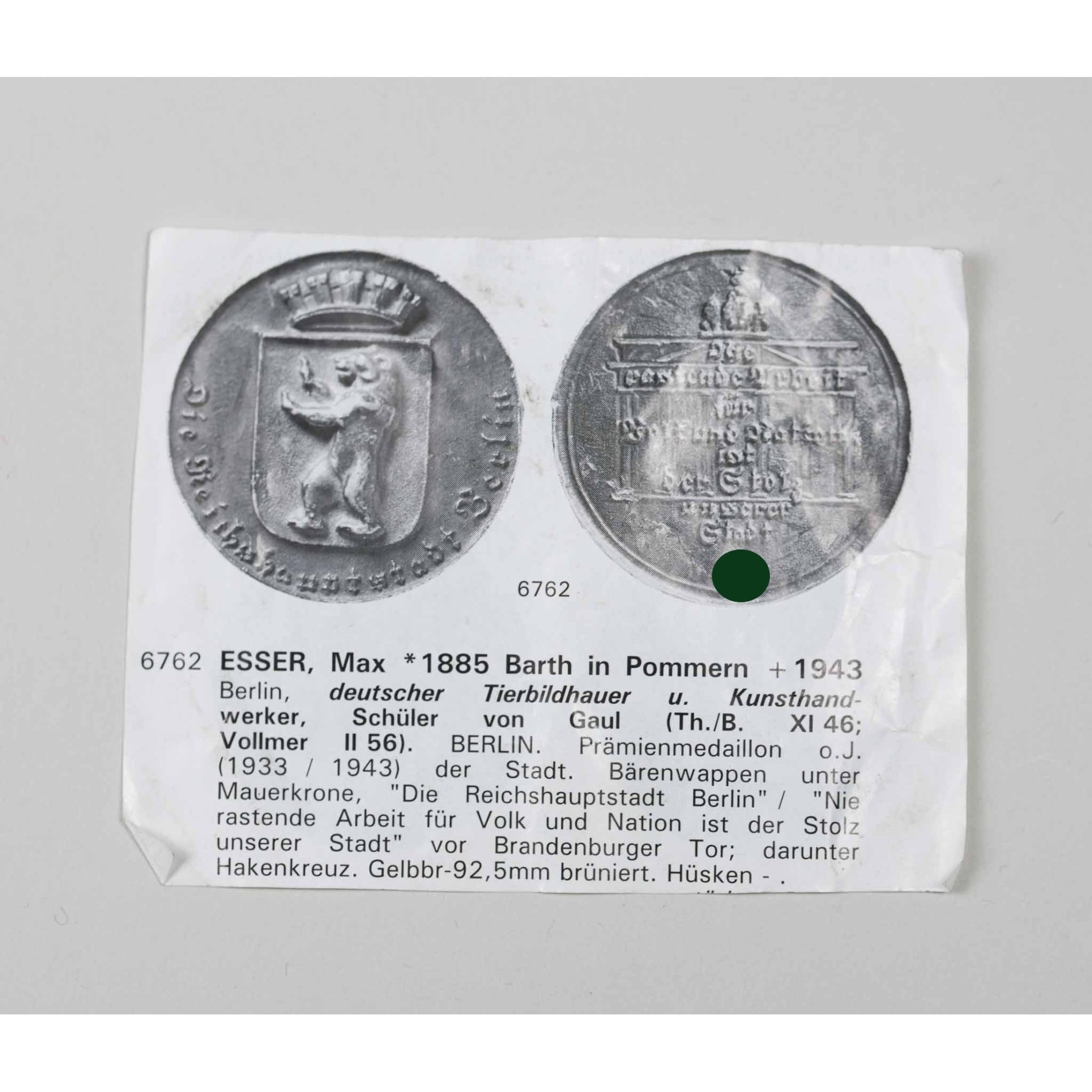 3.Reich Plakette Prämienmedaillion 'Die Reichshauptstadt Berlin' Max Esser — image 8