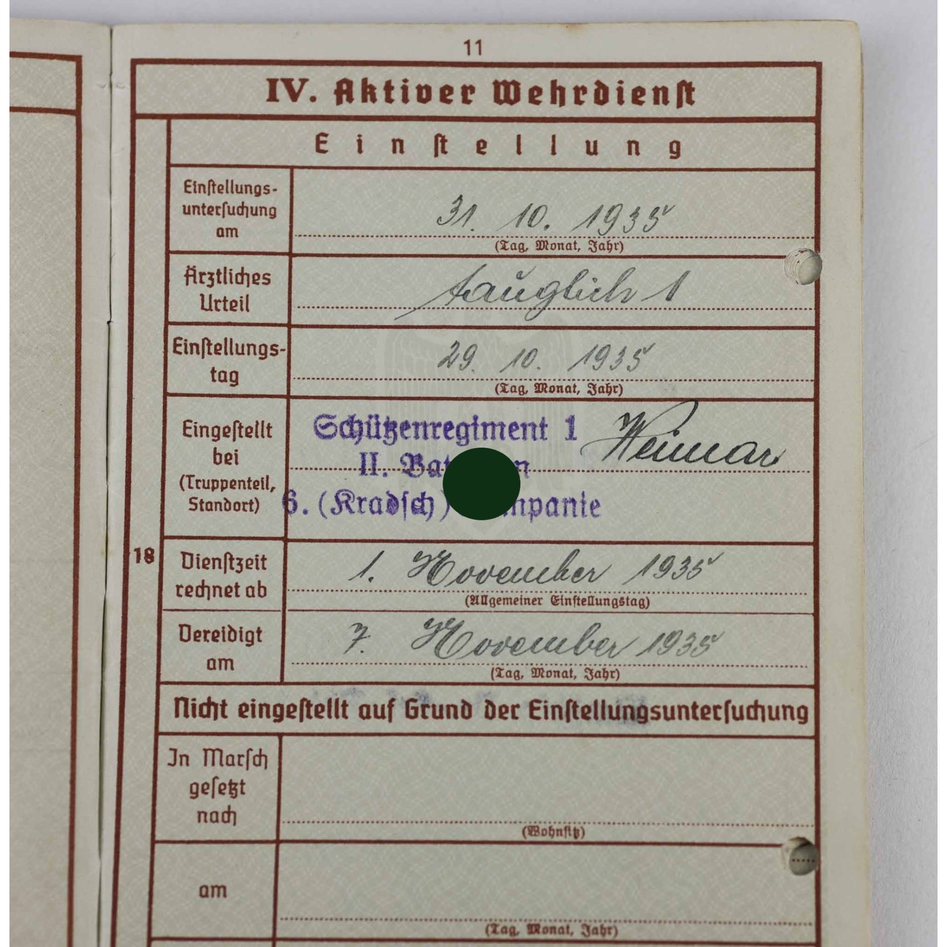 Große Urkunde zum Deutschen Kreuz in Gold E. Ostermann PZ Rgt.11 — image 5