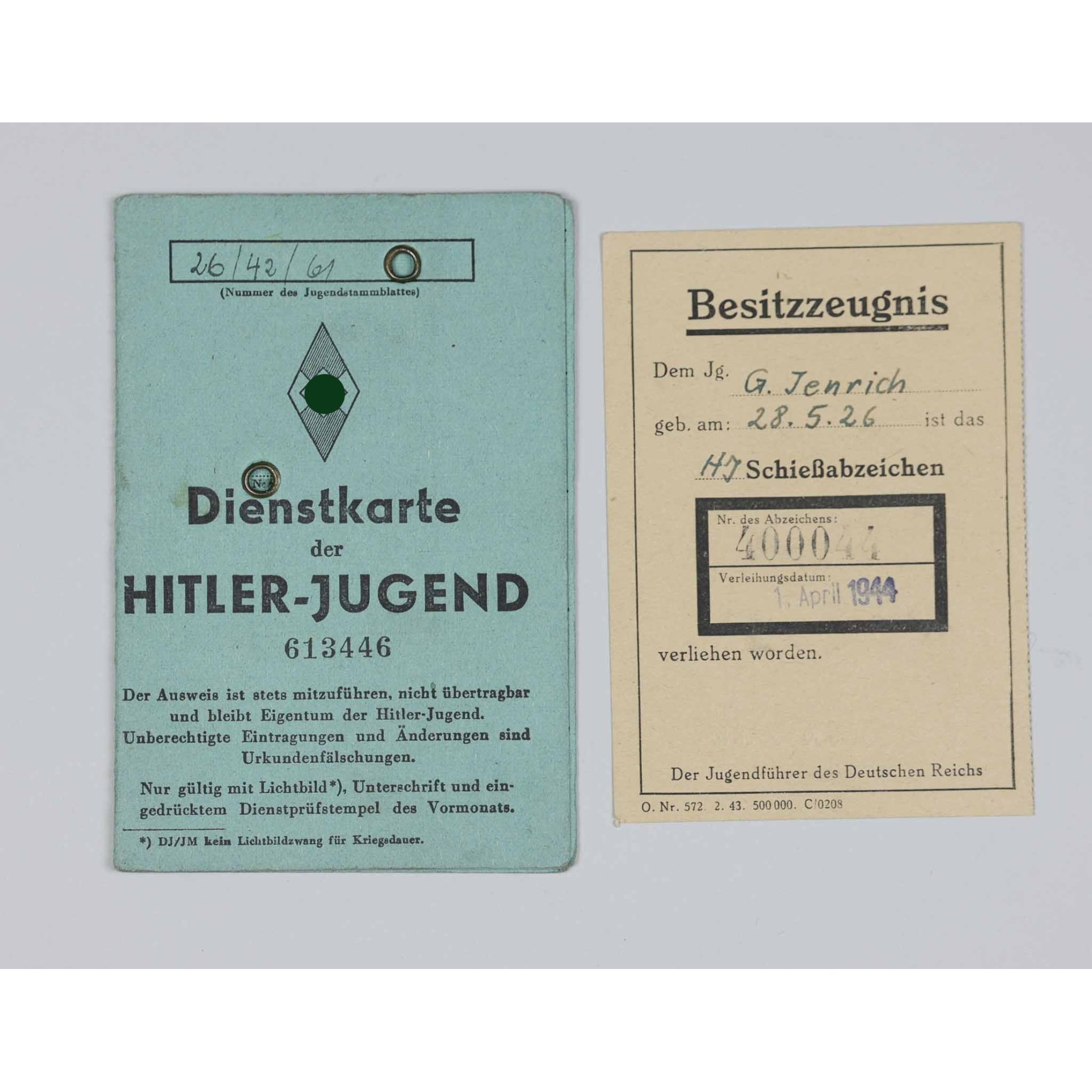 HJ-Nachlass mit Ausweisen zum HJ Schießabzeichen/HJ-Scharfschützenabzeichen — image 5