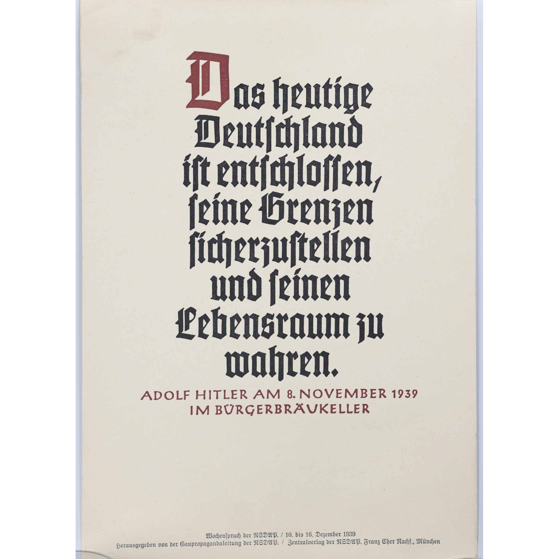 'Wochenspruch der NSDAP' 10.-16. Dezember 1939 — image 2