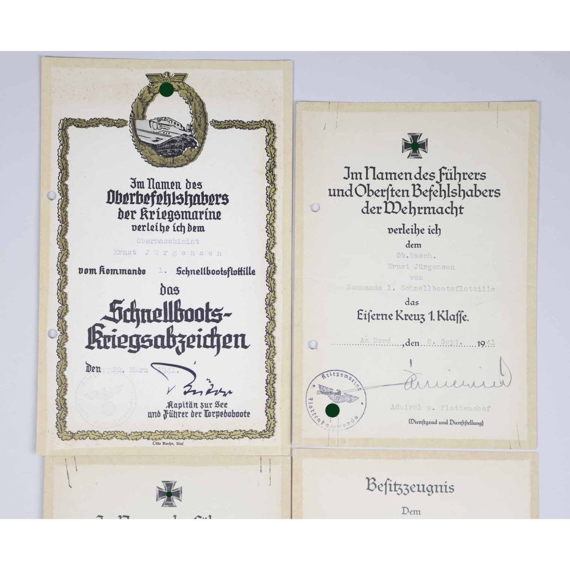 Kriegsmarine Nachlass Urkundengruppe 'Schnellboot Abzeichen' 1.Flotille — image 2