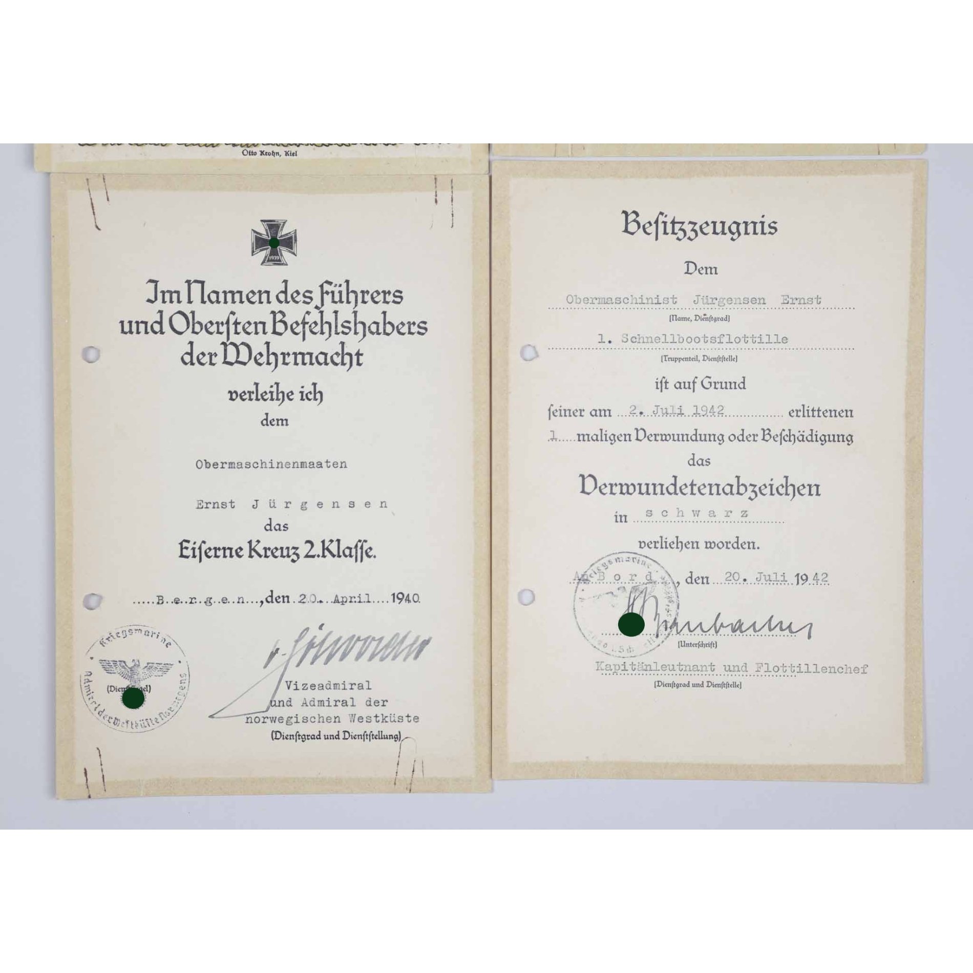 Kriegsmarine Nachlass Urkundengruppe 'Schnellboot Abzeichen' 1.Flotille — image 3
