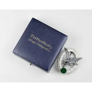 Luftwaffe Bordfunkerabzeichen Flieger Schützenabz. Assmann im Etui, Zustand 1 MINT