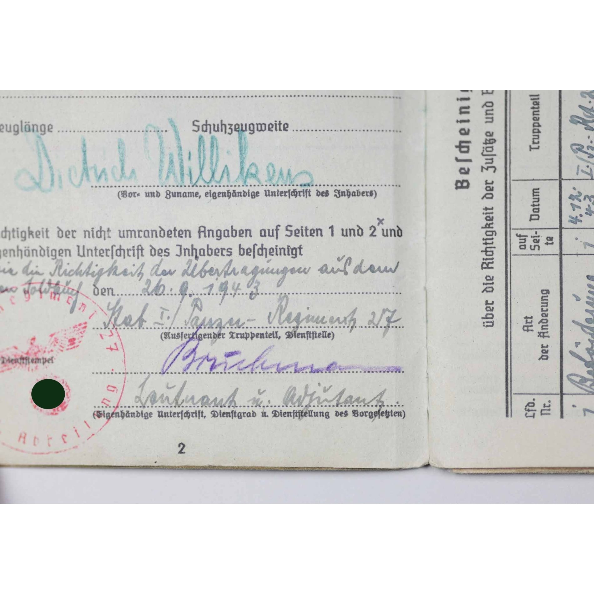 Panzer Soldbuch (DK-Träger) mit Eintrag Panzerkampfabzeichen III. Stufe (Einsatzzahl 25) Pz.Rgt. 27 (Ostfront) — image 6