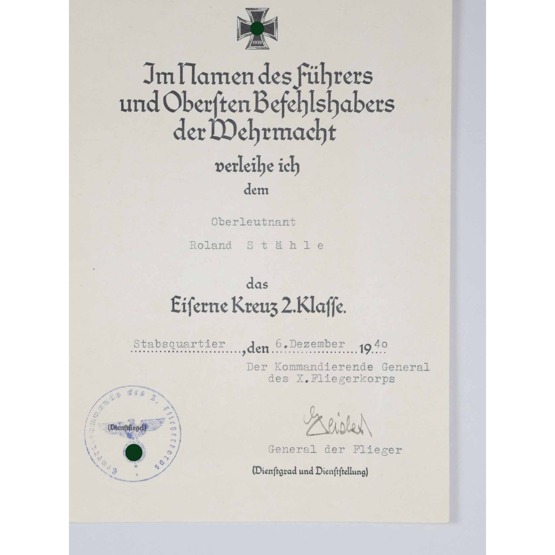 Luftwaffe Nachlass Urkunde Gemeinsames Flugzeugführer u. Beobachterabzeichen — image 3