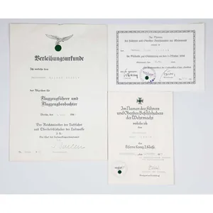 Luftwaffe Nachlass Urkunde Gemeinsames Flugzeugführer u. Beobachterabzeichen
