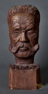 Large Hand Carved Wooden Bust of von Hindenburg