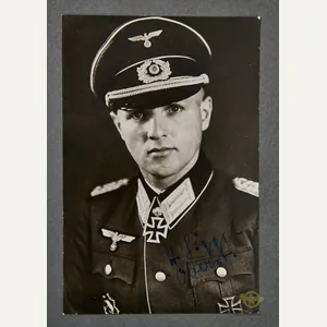 German WWII Signed Photo of Knights Cross Winner Hermann Siggel