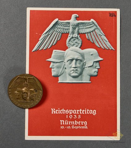 German WWII Reichsparteitag Nürnberg 1935 Postcard and Tinnie — image 2