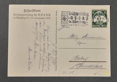 German WWII Reichsparteitag Nürnberg 1935 Postcard and Tinnie — image 3