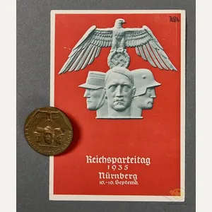 German WWII Reichsparteitag Nürnberg 1935 Postcard and Tinnie