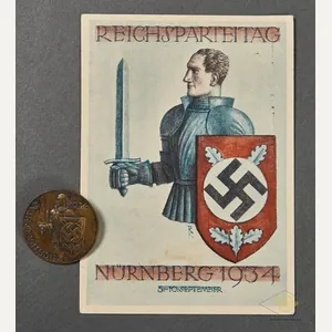 German WWII Reichsparteitag Nürnberg 1934 Postcard with Tinnie