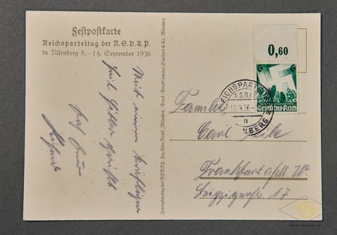 German WWII Reichsparteitag Nürnberg 1936 Postcard and Tinnie — image 2