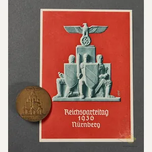 German WWII Reichsparteitag Nürnberg 1936 Postcard and Tinnie