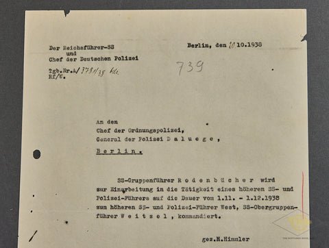 1938 Dated Document Hand Signed by Heinrich Himmler to Kurt Daluege — image 2