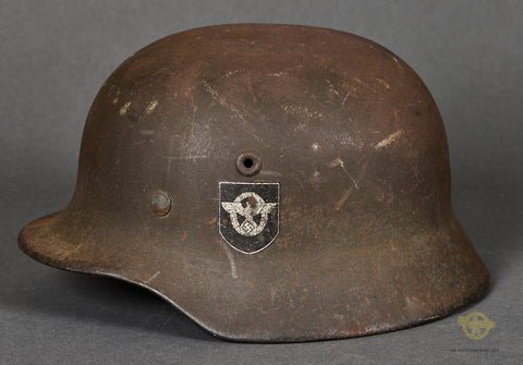WWII German Police Model 1940 Double Decal Helmet, Veteran Family Acquired — image 10