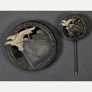German WWII Kriegsmarine Blockade Runner's Badge with Miniature Stick Pin