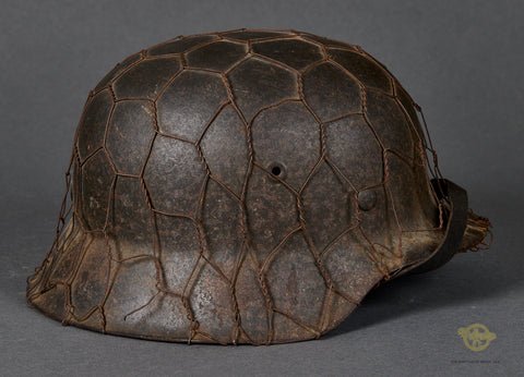 WWII German Luftwaffe Single Decal Helmet with Full Basket Chicken Wire — image 6