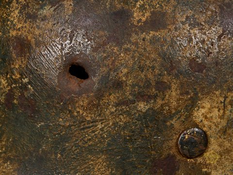 WWII German Model 1942 Camouflage Helmet with Battle Damage — image 3