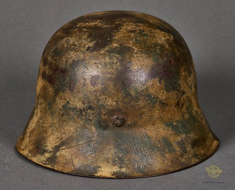 WWII German Model 1942 Camouflage Helmet with Battle Damage — image 6