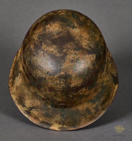 WWII German Model 1942 Camouflage Helmet with Battle Damage — image 7