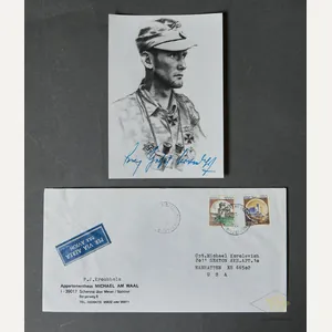 Signed Pencil Drawing of Knights Cross Winner W-SS Hauptsturmführer Franz …