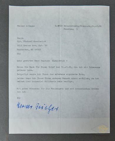 German WWII Signed Photo of Knights Cross Winner Werner Krieger — image 6