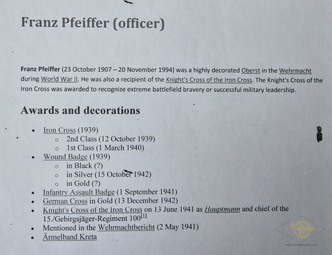German WWII Signed Photo of Knights Cross Winner Franz Pfeiffer — image 3
