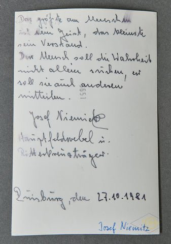 German WWII Signed Photo of Knights Cross Winner Josef Niemietz — image 2