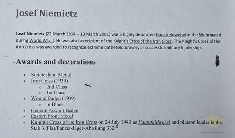 German WWII Signed Photo of Knights Cross Winner Josef Niemietz — image 3