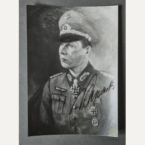 German WWII Signed Pencil Drawing of Knights Cross Winner Horst …