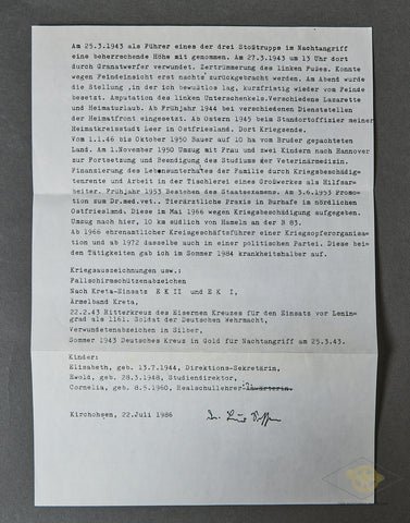 German WWII Signed Photo of Knights Cross Winner Fallschirmjäger Bruno Sassen — image 5