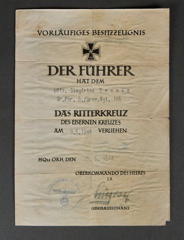 Provisional Certificate for the Knight's Cross of the Iron Cross — image 2